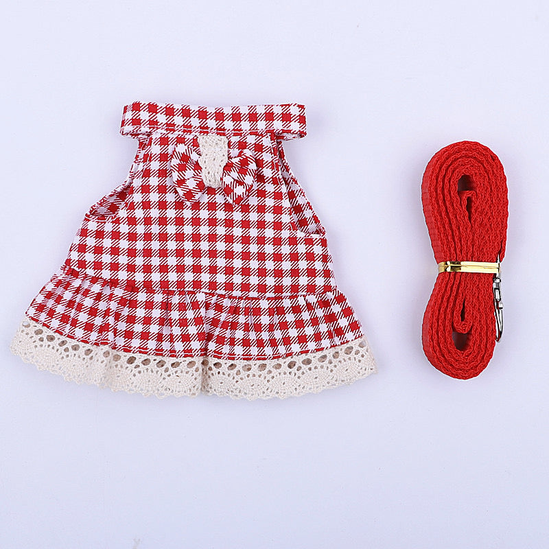 TAILNOOKLET Handmade Bearded Dragon Christmas Leash & Harness Set – Red Plaid Dress, Costume & Clothing for Small Pets like Meerkats, Ferrets, Guinea Pigs, Chinchillas, and Squirrels