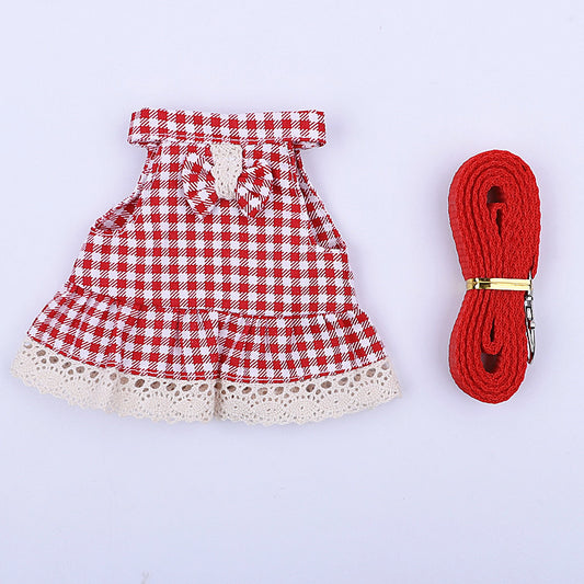 TAILNOOKLET Handmade Bearded Dragon Christmas Leash & Harness Set – Red Plaid Dress, Costume & Clothing for Small Pets like Meerkats, Ferrets, Guinea Pigs, Chinchillas, and Squirrels